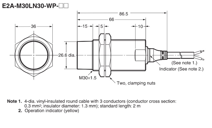 E2A-M30LN30-WP-C1 2M Kích thước