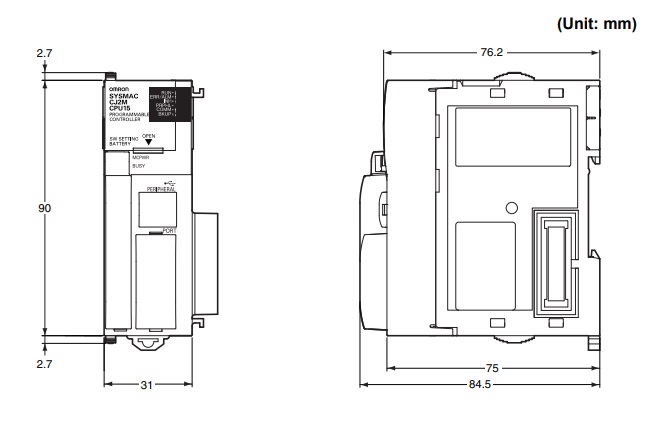 PLC CJ2M-CPU12 Omron CJ2M-CPU12 Kích thước