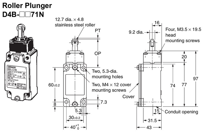 Công tắc hành trình D4B-2171N Omron D4B-2171N Kích thước