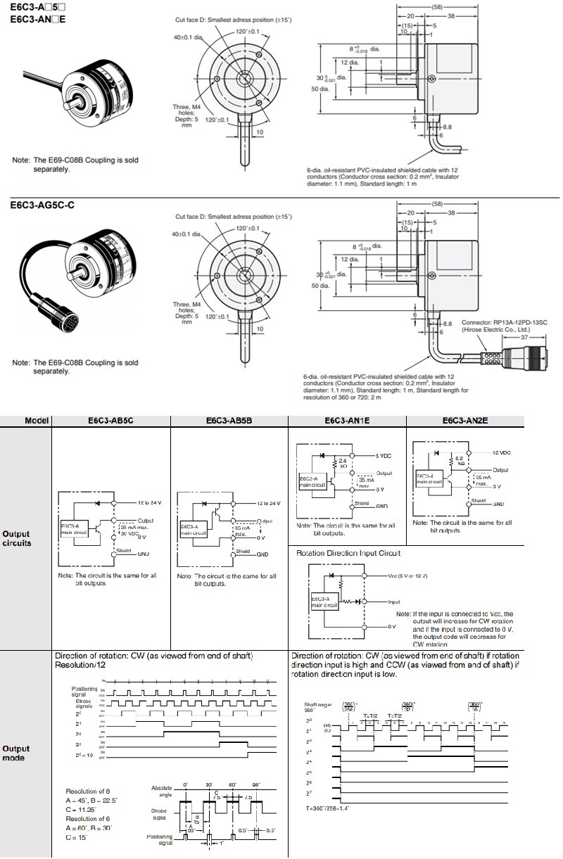Encoder E6C3-AG5C 1024P/R 2M Omron E6C3-AG5C 1024P/R 2M Kích thước