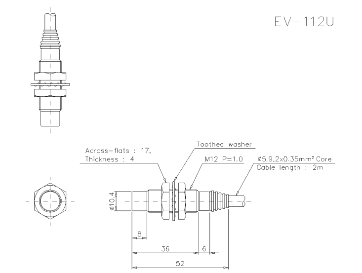 Cảm biến tiệm cận EV-112U KEYENCE EV-112U Kích Thước
